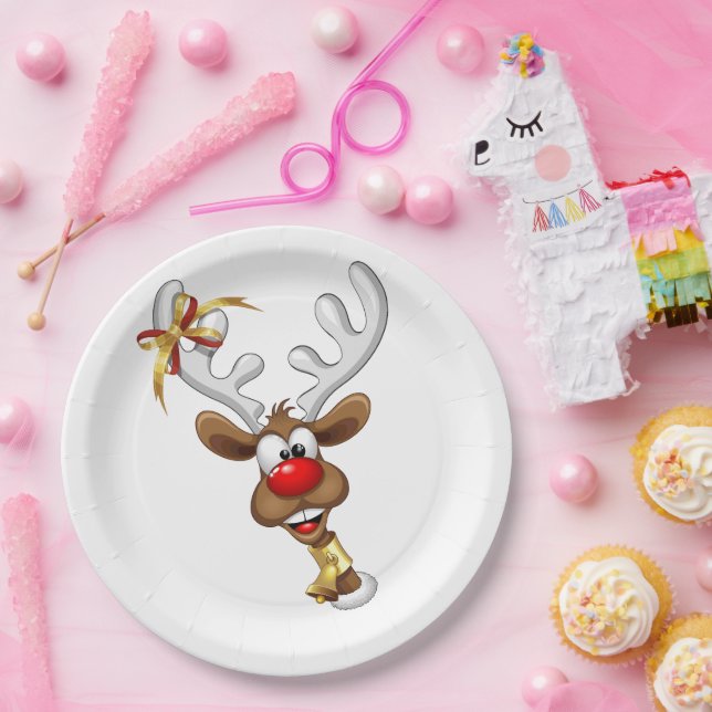 Funny Reindeer Peeking Christmas Meme  Paper Plate (Party)