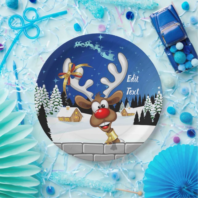 Funny Reindeer Peeking Christmas Meme  Paper Plate (Party)