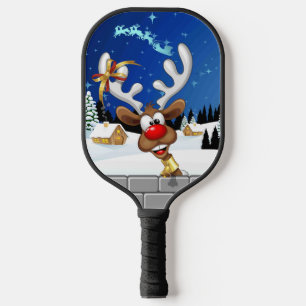 Funny Reindeer Peeking Christmas Meme Pickleball Paddle