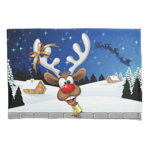 Funny Reindeer Peeking Christmas Meme  Pillowcase