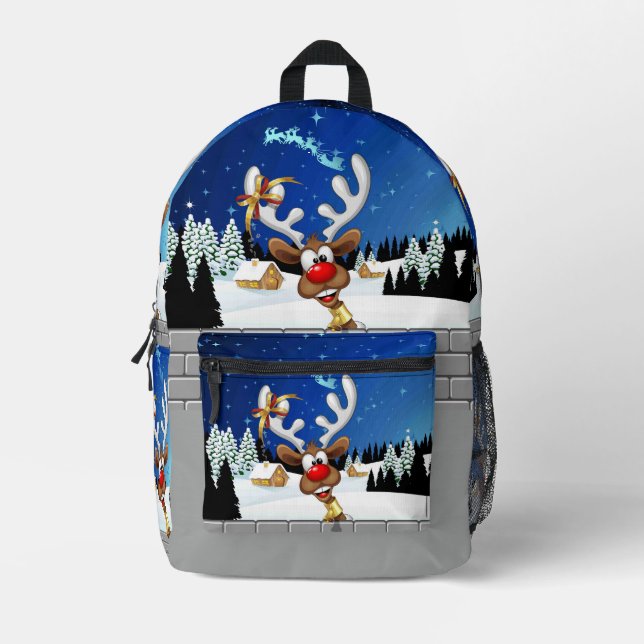 Funny Reindeer Peeking Christmas Meme  Printed Backpack (Front)