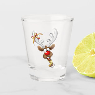 Funny Reindeer Peeking Christmas Meme  Shot Glass