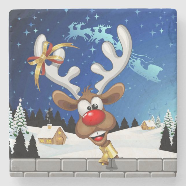 Funny Reindeer Peeking Christmas Meme  Stone Coaster (Front)