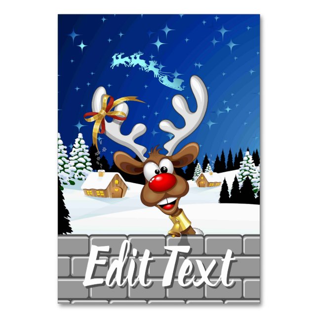 Funny Reindeer Peeking Christmas Meme  Table Number (Front)