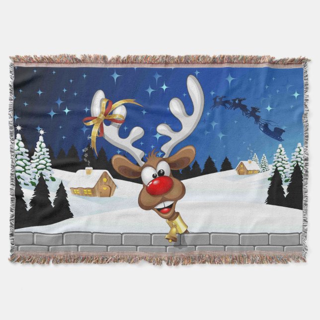Funny Reindeer Peeking Christmas Meme  Throw Blanket (Front)