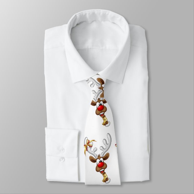 Funny Reindeer Peeking Christmas Meme  Tie (Tied)