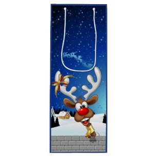 Funny Reindeer Peeking Christmas Meme  Wine Gift Bag