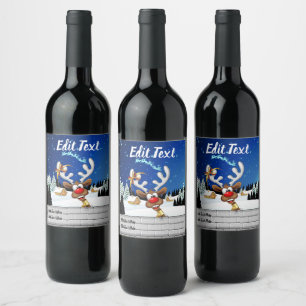Funny Reindeer Peeking Christmas Meme  Wine Label
