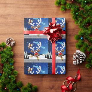 Funny Reindeer Peeking Christmas Meme  Wrapping Paper