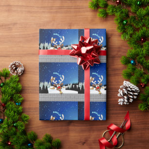 Funny Reindeer Peeking Christmas Meme  Wrapping Paper