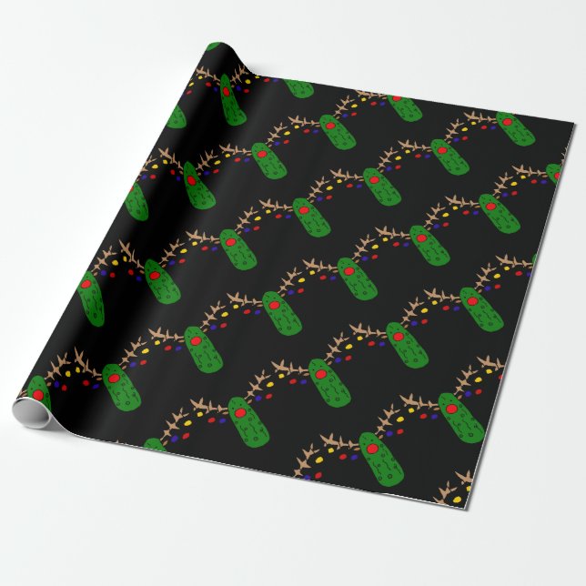 Funny Reindeer Pickle Christmas Cartoon Wrapping Paper (Unrolled)