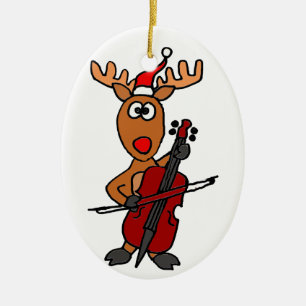 Funny Reindeer Playing Cello Christmas Ceramic Tree Decoration