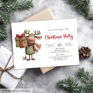 Funny Reindeer red green printable Christmas Invitation