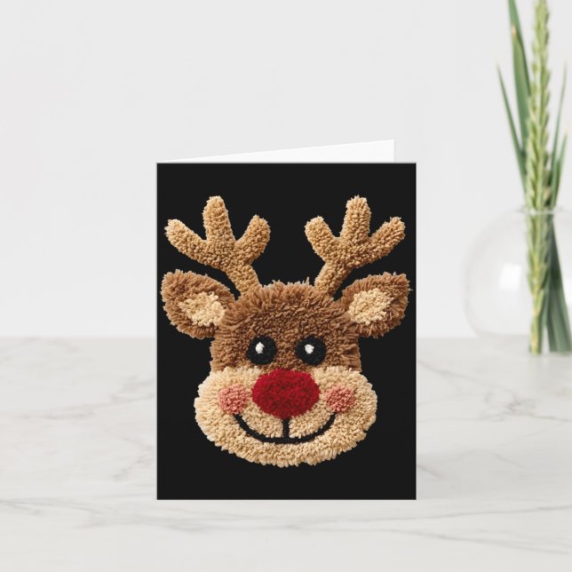Funny Reindeer Rudolph Crochet Merry Christmas Xma Card (Front)