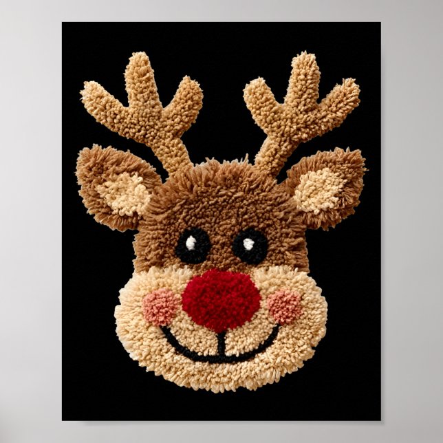 Funny Reindeer Rudolph Crochet Merry Christmas Xma Poster (Front)
