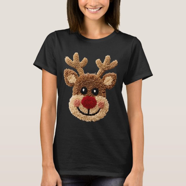 Funny Reindeer Rudolph Crochet Merry Christmas Xma T-Shirt (Front)
