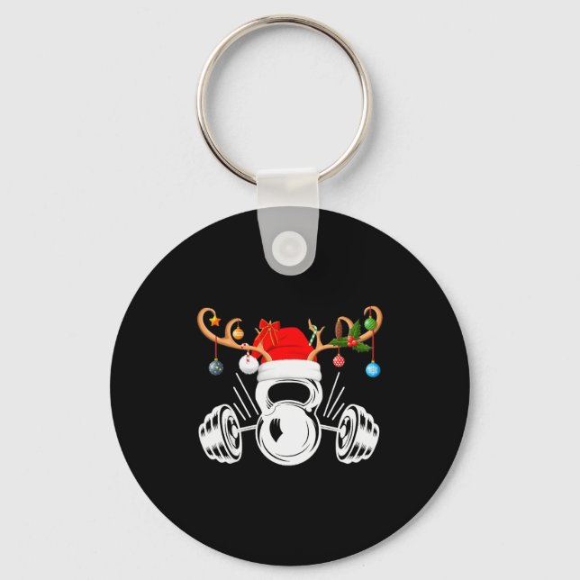 Funny Reindeer Santa Hat Weightlifting Fitness Chr Key Ring (Front)