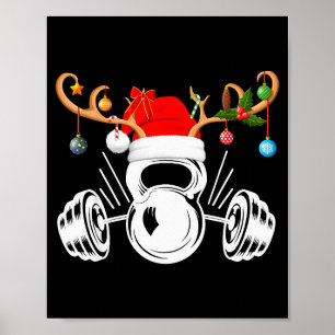 Funny Reindeer Santa Hat Weightlifting Fitness Chr Poster