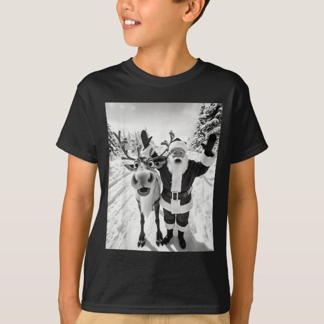 Funny Reindeer Santa Selfie Christmas Party Xmas P T-Shirt (Front)