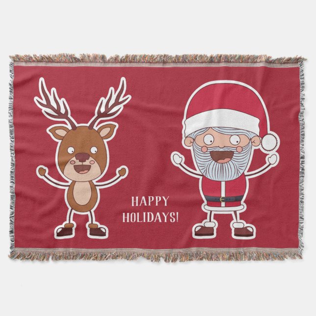 Funny Reindeer & Santa throw blanket (Front)