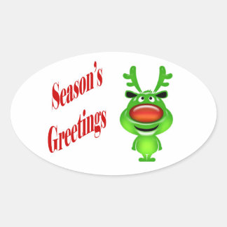 Funny reindeer "Season's Greetings" cute Oval Sticker