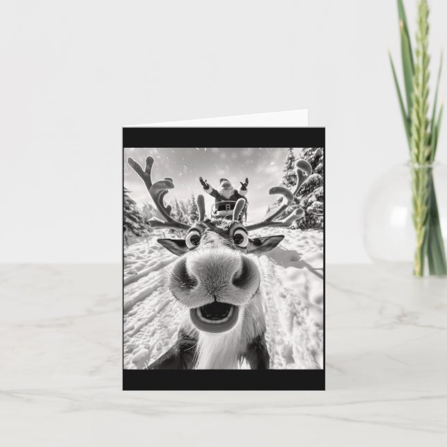 Funny Reindeer Selfie Christmas  Card (Front)
