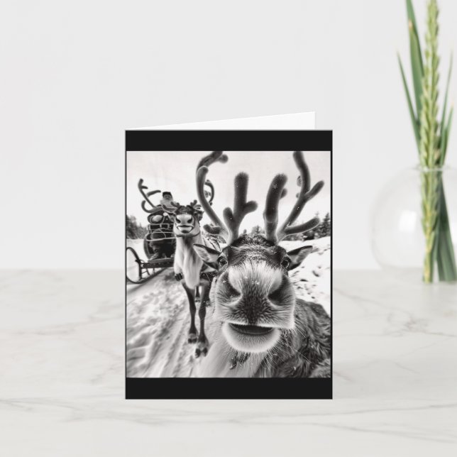 Funny Reindeer Selfie Christmas  Card (Front)