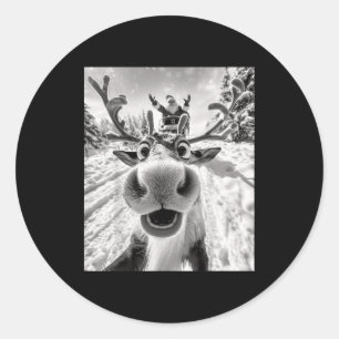 Funny Reindeer Selfie Christmas Classic Round Sticker
