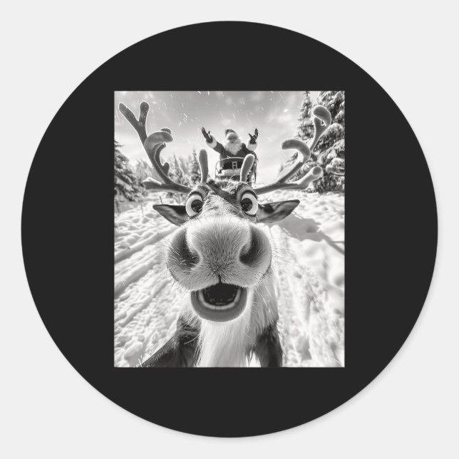 Funny Reindeer Selfie Christmas  Classic Round Sticker (Front)
