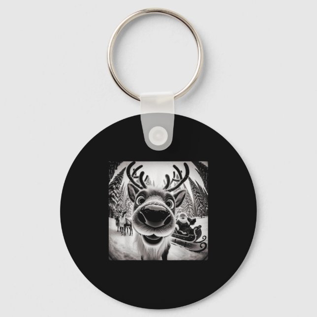Funny Reindeer Selfie Christmas  Key Ring (Front)