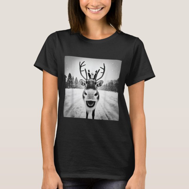 Funny Reindeer Selfie Christmas Men Women Boys And T-Shirt (Front)