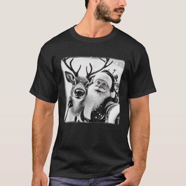 Funny Reindeer Selfie Christmas Santa Claus Xmas C T-Shirt (Front)