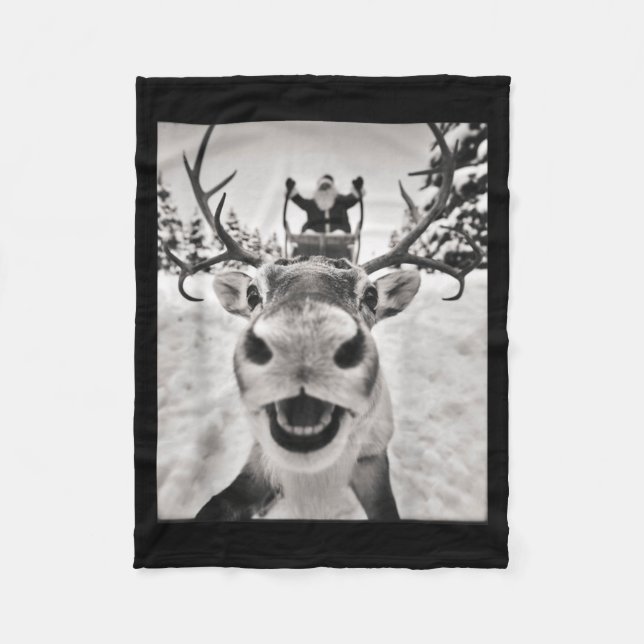 Funny Reindeer Selfie Christmas Santa Funny Kids  Fleece Blanket (Front)
