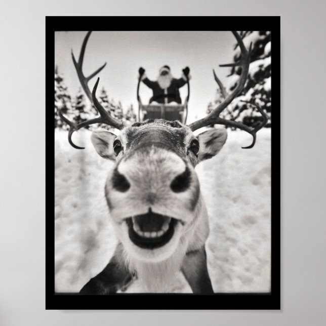 Funny Reindeer Selfie Christmas Santa Funny Kids  Poster (Front)