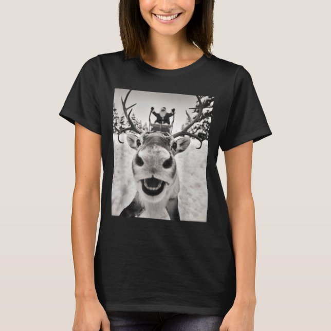 Funny Reindeer Selfie Christmas Santa Funny Kids  T-Shirt (Front)