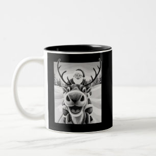 Funny Reindeer Selfie Christmas Santa Two-Tone Coffee Mug