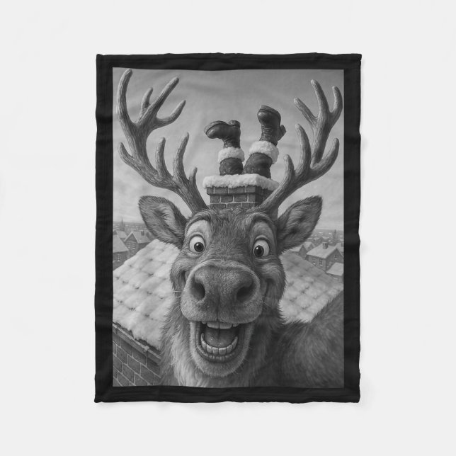 Funny Reindeer Selfie Santa Boys Girls Christmas  Fleece Blanket (Front)
