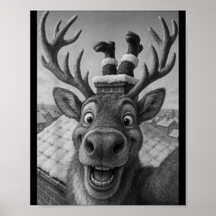 Funny Reindeer Selfie Santa Boys Girls Christmas Poster