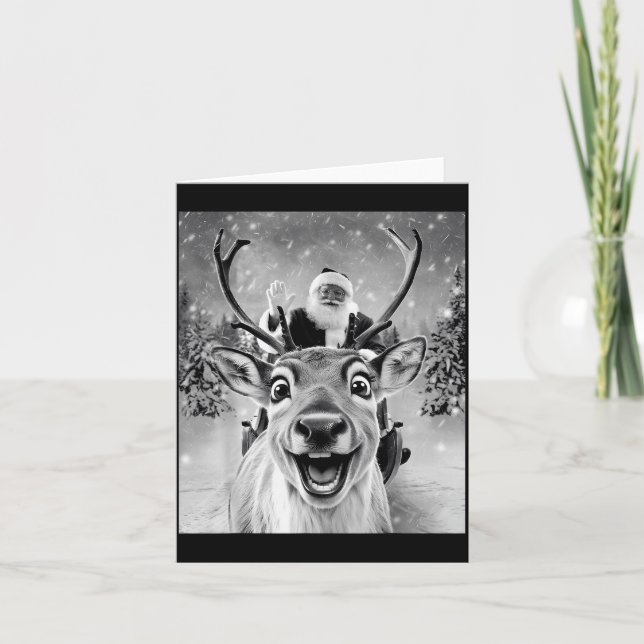 Funny Reindeer Selfie Santa Christmas Men Women Ki Card (Front)