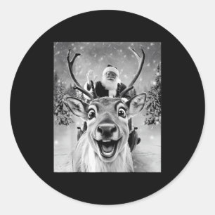 Funny Reindeer Selfie Santa Christmas Men Women Ki Classic Round Sticker