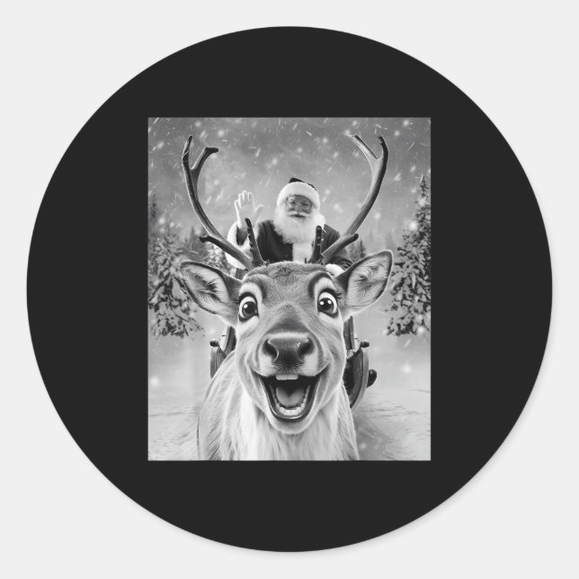 Funny Reindeer Selfie Santa Christmas Men Women Ki Classic Round Sticker (Front)