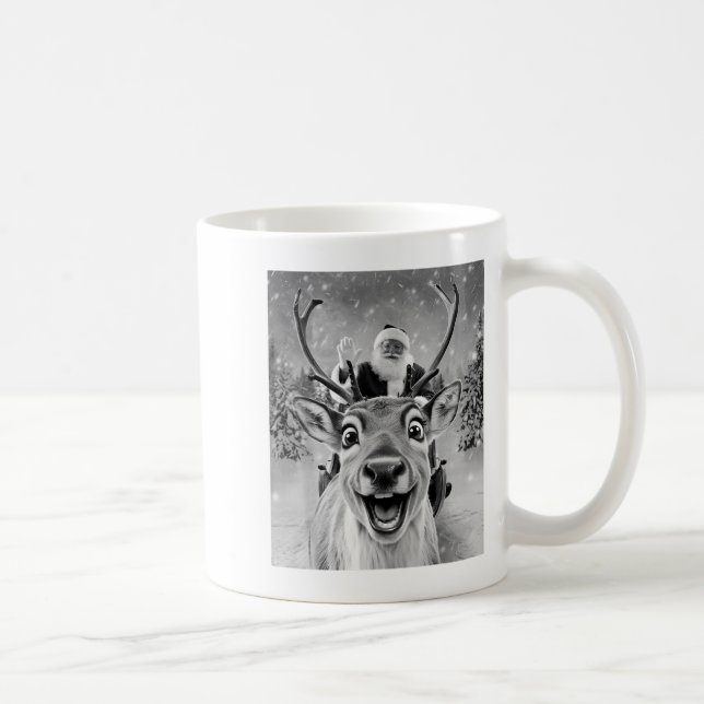 Funny Reindeer Selfie Santa Christmas Men Women Ki Coffee Mug (Right)