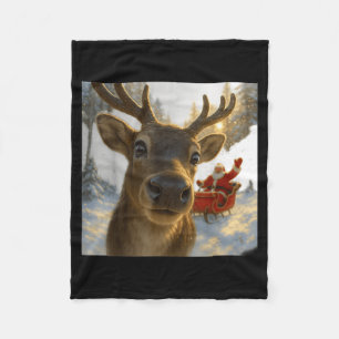 Funny Reindeer Selfie Santa Christmas Men Women Ki Fleece Blanket
