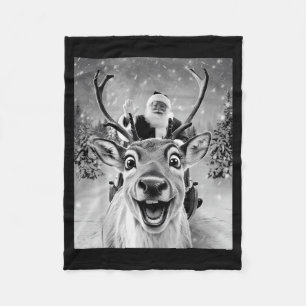 Funny Reindeer Selfie Santa Christmas Men Women Ki Fleece Blanket