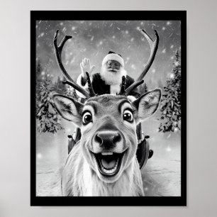 Funny Reindeer Selfie Santa Christmas Men Women Ki Poster
