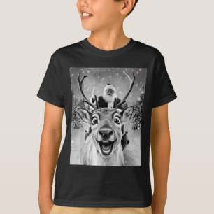 Funny Reindeer Selfie Santa Christmas Men Women Ki T-Shirt