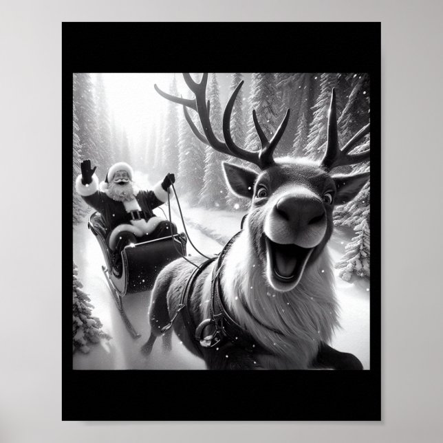 Funny Reindeer Selfie Santa Christmas Shirts Men W Poster (Front)