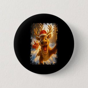 Funny Reindeer Selfie Santa Merry Christmas Men Wo 6 Cm Round Badge