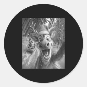 Funny Reindeer Selfie Santa Merry Christmas Men Wo Classic Round Sticker