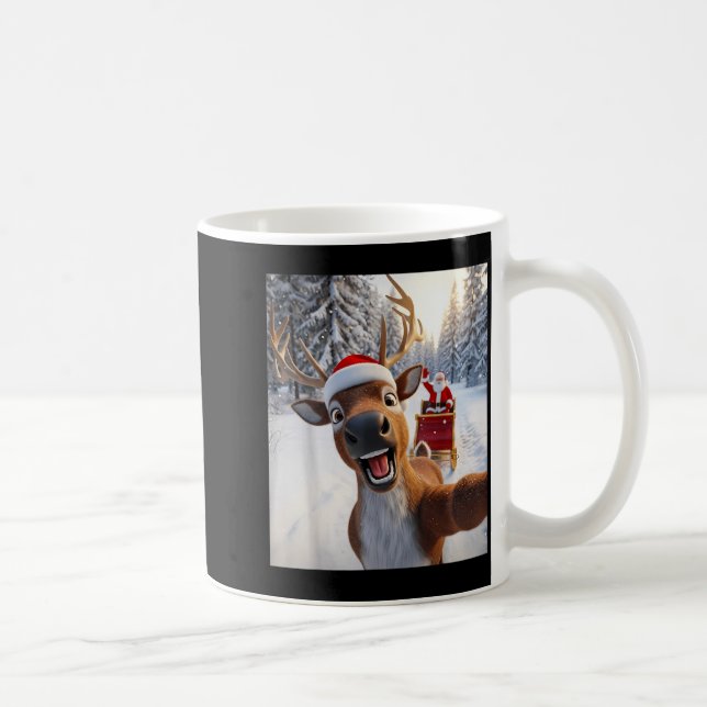 Funny Reindeer Selfie Santa Merry Christmas Men Wo Coffee Mug (Right)